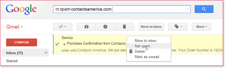 Right-click the email and click 'Not Spam'