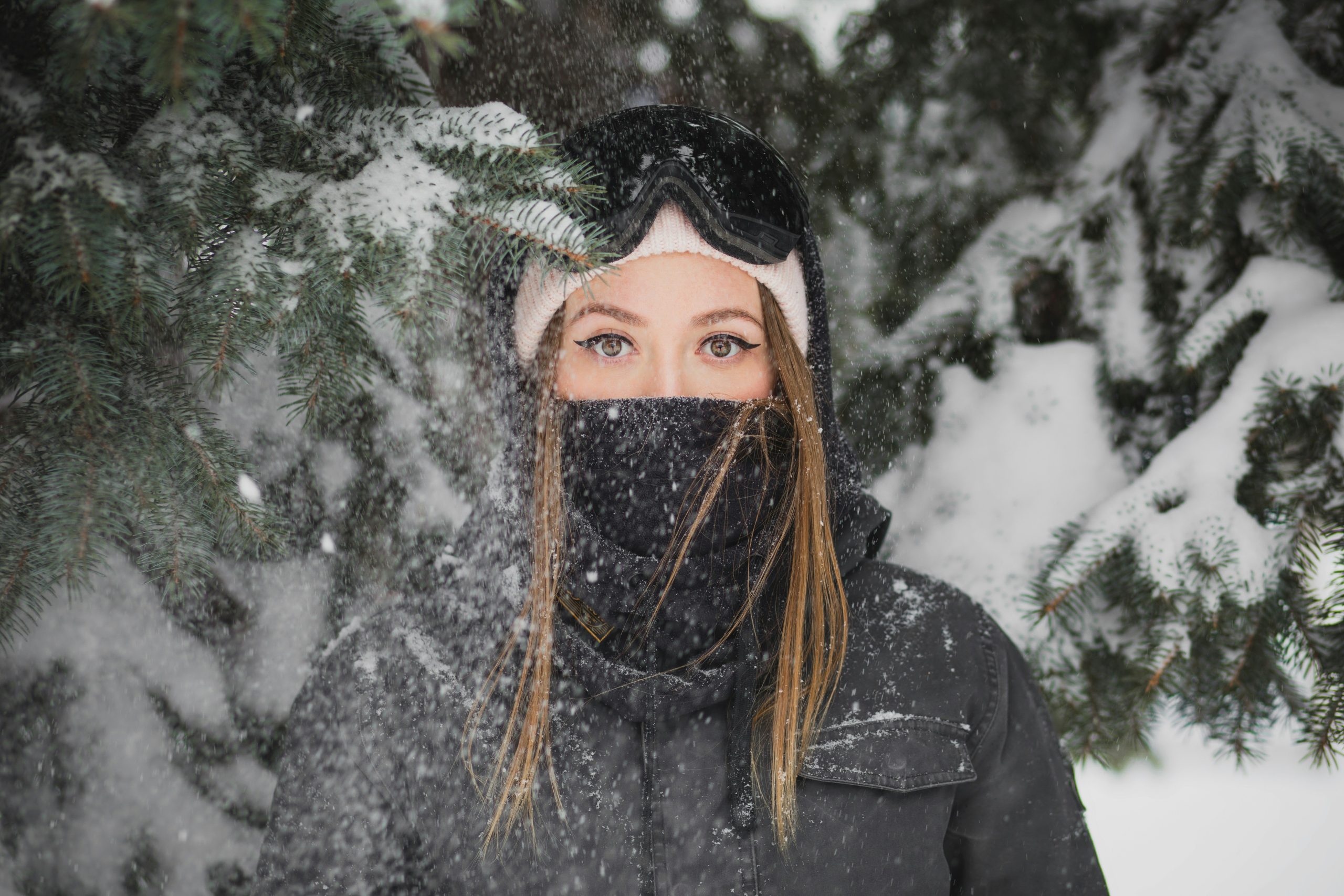 an image of a woman wearing contact lenses during winter