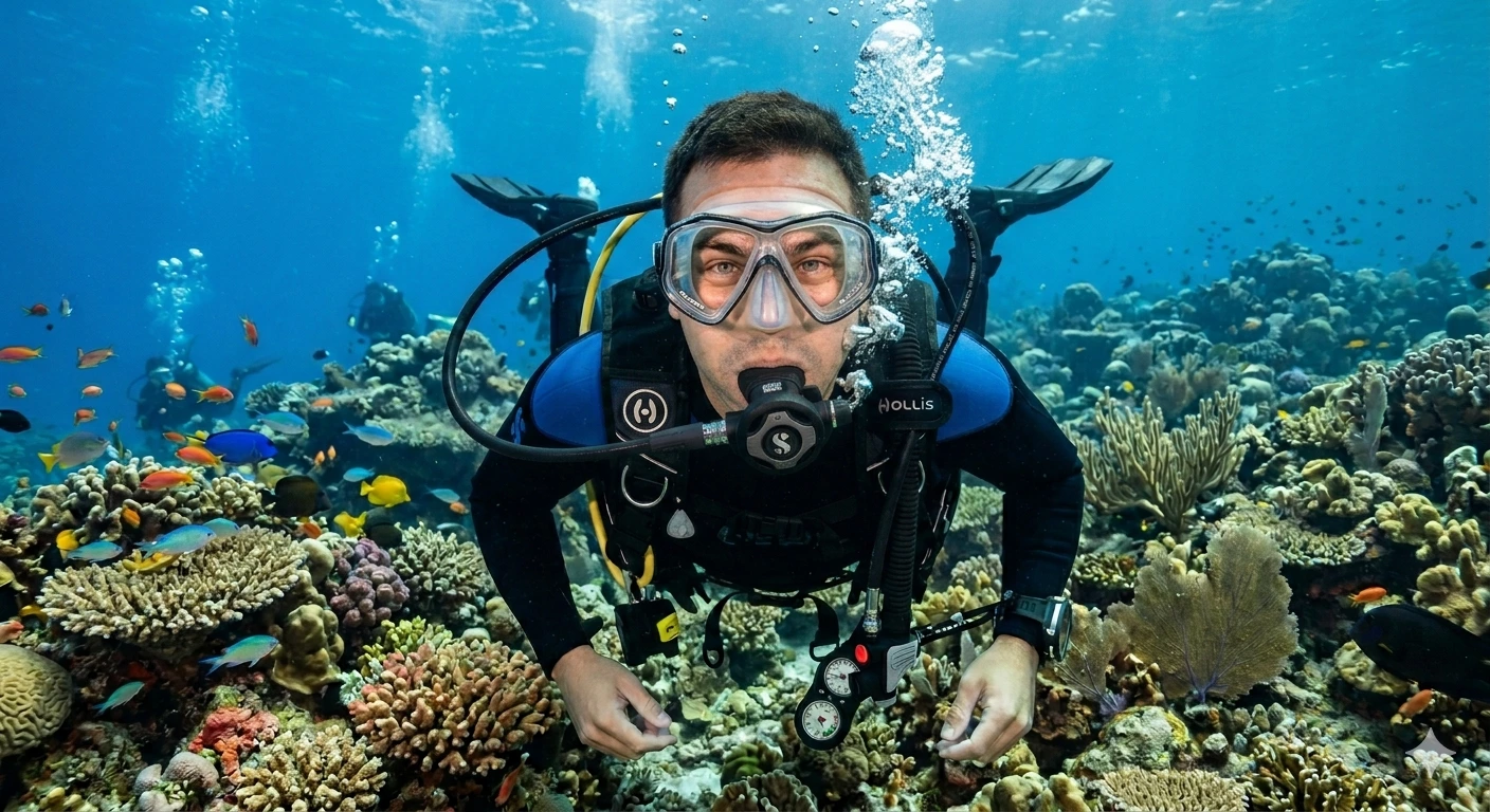 Scuba Diver wearing Contact Lens